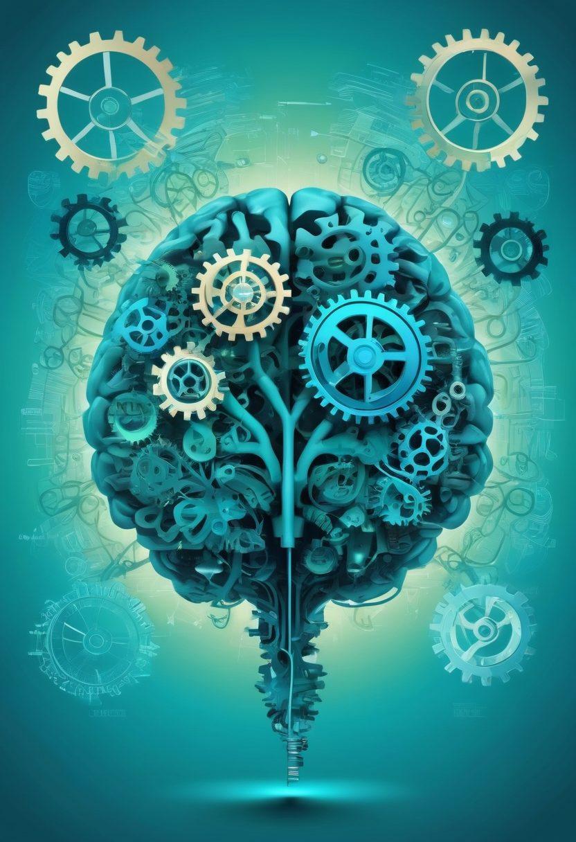 A dynamic illustration of a brain composed of gears and cogs, symbolizing the intricacies of behavioral science. Surrounding the brain are diverse people engaged in various personal development activities like reading, exercising, and meditating. Incorporate elements like lightbulbs and arrows to represent growth and enlightenment. Use a color palette of blues and greens for a calming effect. vector art. vibrant colors.